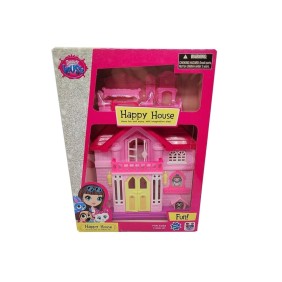 Set casa delle bambole, Happy House, 7 accessori, rosa, 18 cm