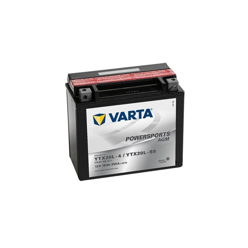 Batteria moto Varta Powersports AGM 518901026, 12V, 18Ah, equivalente a YTX20L-BS / YTX20L-4