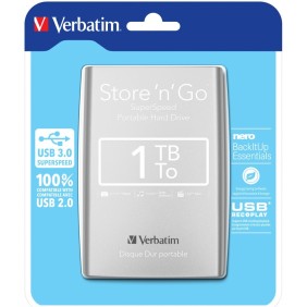 HDD esterno Verbatim Store 'n' Go portatile 1TB 2.5" USB 3.0, Argento