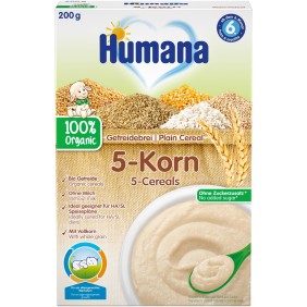 Cereali Humana 5 BIO, senza latte, 200 g, da 6 mesi
