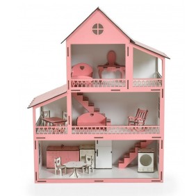 Casa delle bambole in legno Moni con 14 mobili Lilly