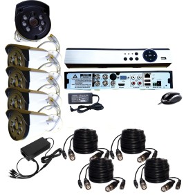 Kit DVR Sorveglianza + 4 telecamere AHD LA da 2 Mpixel da interno/esterno, visibilità notturna 15-20 metri