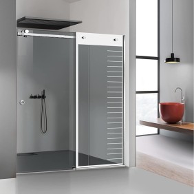 Parete doccia con porta scorrevole Glissando INOX, modello Supreme bianco, vetro di sicurezza grigio, per nicchie di larghezza compresa tra 122-140x205 cm