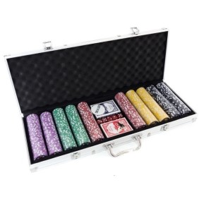 Set da gioco di poker con fiches da 500 dollari e valigia in metallo + accessori completi