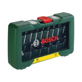 Set di accessori per frese Bosch da 15 pezzi, albero Ø 8 mm