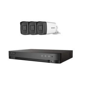 Kit sistema di sorveglianza e sicurezza, 3 esterni Ultra HD 5MP ARRAY EXIR 40m ad alte prestazioni Hikvision + DVR 4 canali fino a 5MP, HDTVI/HDCVI/AHD/CVBS auto-adattativo