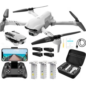 Drone giocattolo 4D-F10, con accessori, Wi-Fi, 2,4GHz, 4K, 2km, 3x25min, Bianco/Nero