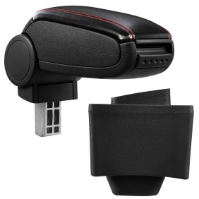 Bracciolo per auto, pro.tec, per AUDI A3 8L, similpelle, nero con cuciture rosse - con vano portaoggetti