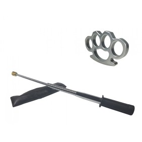 Set bastoni da passeggio telescopici argento flessibili, manico in gomma, scatola argento 47 cm + 1 cm