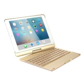 Custodia con tastiera LED wireless Bluetooth per iPad Air, iPad Air 2, iPad Pro 9.7, iPad 9.7 2017, 2018, lega di alluminio, oro, HOPE R