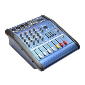 Mixer Audio Professionale con Amplificazione, Potenza 2 x 200 W, 4 Canali, 16 Effetti Equalizzatore 5 Bande