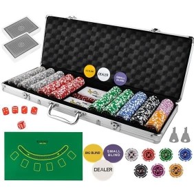 Set da gioco di poker con 500 fiches e custodia in alluminio + accessori completi