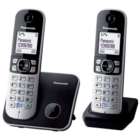 Telefono Dect Panasonic KX-TG6812FXB, doppio, 2 ricevitori, ID chiamante, Nero/Argento