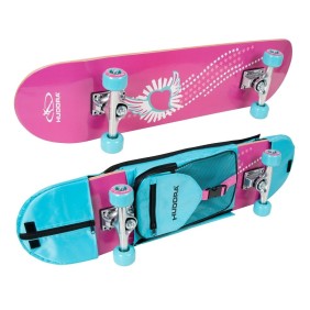Skateboard per bambini con zaino Hudora, colore rosa-blu, ABEC 3