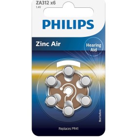 Batterie Philips ZA312 Zinco-Aria 1,4 V, per apparecchi acustici, 6 pz
