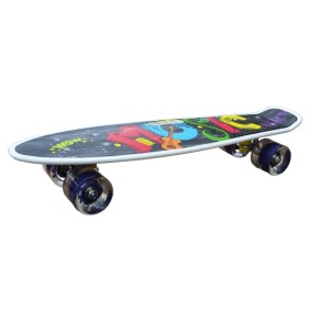 Tavola da skateboard, pennyboard con ruote in silicone, LED, maniglia per il trasporto, 55 cm, Multicolor