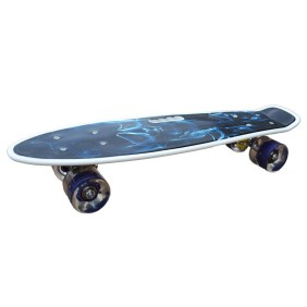 Tavola da skateboard, pennyboard con ruote in silicone, LED, maniglia per il trasporto, 55 cm, Blu navy