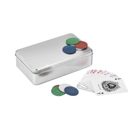 Gioco di poker in scatola di alluminio con 2 mazzi di carte e 4 x 25 fiches, Dalimag, 192 x 117 x 50 mm