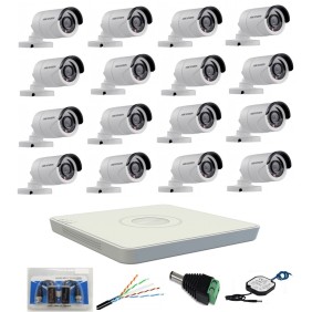 Kit professionale 16 telecamere di sorveglianza HikVision Turbo HD 2MP + DVR HikVision 16 canali + Sorgenti + Spine + Cavo