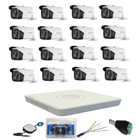 Kit di 16 telecamere di sorveglianza HikVision Turbo HD 2MP + DVR HikVision 16 canali + Sorgenti + Cavo + Spine