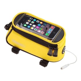 Borsa da bicicletta Roswheel con custodia impermeabile per telefono, gialla, per telefoni sottili da 4,8 pollici, cavo jack da 3,5 mm incluso, montaggio sul telaio, 1,2 L