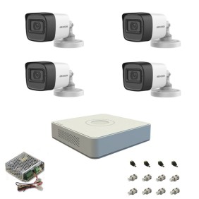 Kit sistema di sorveglianza HIKVISION FULL HD, DVR + 4 telecamere + sorgente + accessori