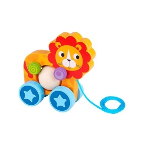 NOVOKIDS™ Il mio primo giocattolo educativo Tiny Lion in legno massiccio, Con ruote, Mobilità, Con cordino, Materiali ecologici, Giallo