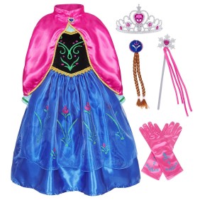 Costume di carnevale Frozen Princess Anna, Con vestito e accessori, AmzBarley®, Poliestere/Cotone, 8-10 anni, 140 cm, Blu