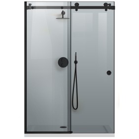 Porta doccia scorrevole Glissando, sistema nero opaco 140-160/205 cm, vetro grigio