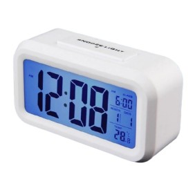 Orologio multifunzione con grandi numeri, termometro Optimus AT 3414, sveglia, snooze, batterie, bianco