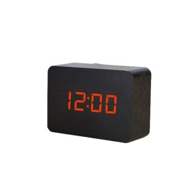Orologio in legno con termometro, sveglia, batterie/presa, nero
