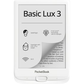 Lettore eBook PocketBook Basic Lux3 PB617, schermo E Ink Carta™ da 6", 212 dpi, slot 8GB+microSD, SMARTlight, WiFi, bianco