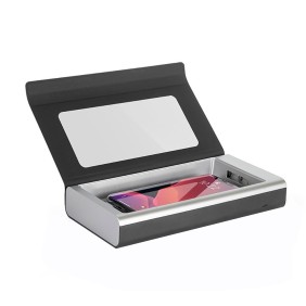 Sterilizzatore UV portatile, 10 W, 185 nm+, per telefoni, cuffie, chiavi, libri, portafogli, maschere, con funzione batteria esterna 8000 mAh, Nero
