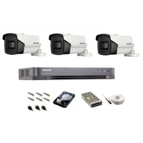 Sistema di sorveglianza Hikvision Turbo HD, 4K / 8,3 Mp, 3 telecamere IR 60 m