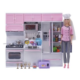 Set bambola Betty con cucina, luci, suoni e accessori, bianco/rosa, 60x8x36 cm