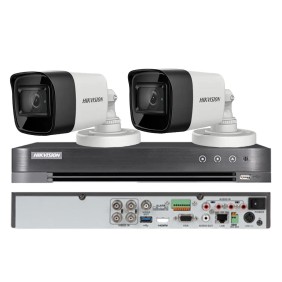 Sistema di videosorveglianza Hikvision 2 telecamere 4 in 1, 8MP, ottica 2,8mm, IR 30m, DVR 4 canali 4K 8MP