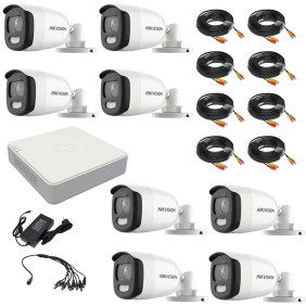 Kit videosorveglianza Hikvision 8 telecamere ColorVU 2MP, luce bianca 20m, DVR 8 canali 4 MP lite, accessori