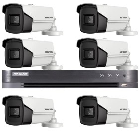 Sistema di videosorveglianza Hikvision 6 telecamere 4 in 1, 8MP, 3,6mm, IR 80m, DVR 8 canali 8MP 4K