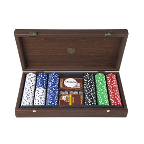 Set da poker Manopoulos, scatola in similpelle marrone