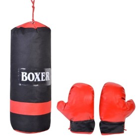 Set sacco e guanti da boxe, 19x53 cm, per bambini, Nero/Rosso