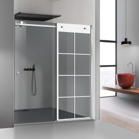 Parete doccia con porta scorrevole Glissando INOX, modello Mode bianco, vetro di sicurezza grigio, per nicchie di larghezza compresa tra 140-160x205 cm