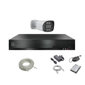 ENVIO Kit Videosorveglianza IP POE completo con 1 telecamera Full Color 5MP PESS-KIT1CHBFM60H500S-WMHDD