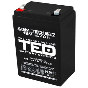 Batteria AGM VRLA, 12V 2,7A, dimensioni, 70mm x 47mm xh 98mm, TED Battery Expert Holland