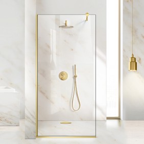 Parete doccia walk-in Aqua Roy ® Gold, vetro trasparente da 8 mm, fissata, 110x195 cm