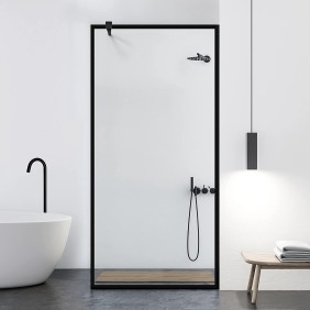 Parete doccia walk-in Aqua Roy ® Black, modello Frame nero, vetro trasparente protetto da 8 mm, 90x195 cm