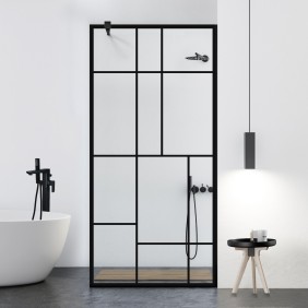 Parete doccia walk-in Aqua Roy ® Black, modello Urban nero, vetro trasparente protetto da 8 mm, 120x195 cm