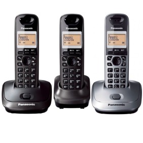 Telefono cordless DECT Panasonic KX-TG2512FXT + KX-TG2511FXM, ID chiamante, 3 ricevitori, Nero/Argento