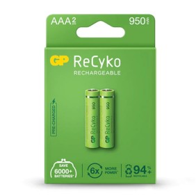 Set di 2 batterie AAA (R3), GP, 1000AAAHC-2PL2 Recyko, 1000 mAh, Ni-MH, 1,2 V, Verde