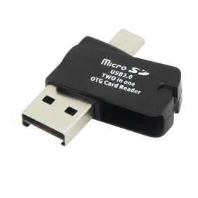 Mini lettore di schede microSD, 2 in 1, OTG, USB-A e microUSB, nero