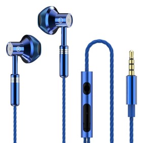Cuffie audio, cablate, intrauricolari, con microfono, jack 3,5 mm, blu